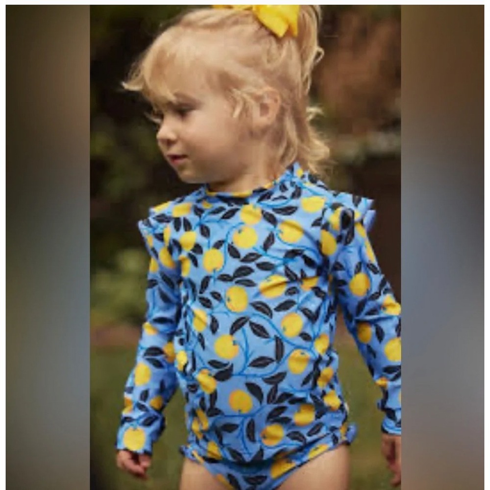 Summersalt‎ Kids Blue Lemon Print Ruffle Long Sleeve Rash Guard Swim Top 18-24M